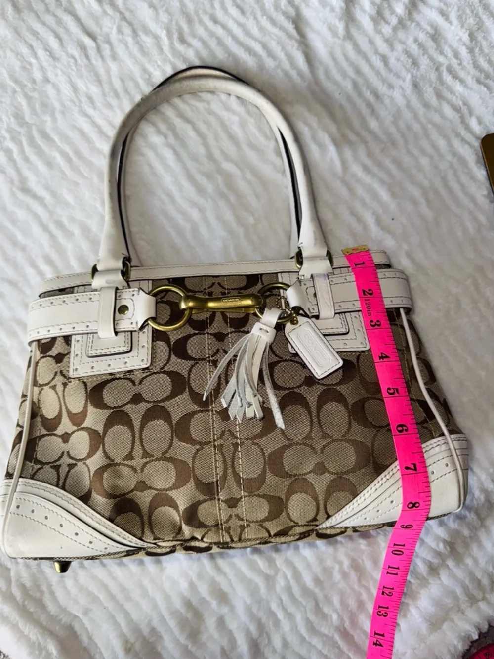 Vintage Coach Signature Canvas Satchel in Khaki and White Trim - Picture 5 of 16